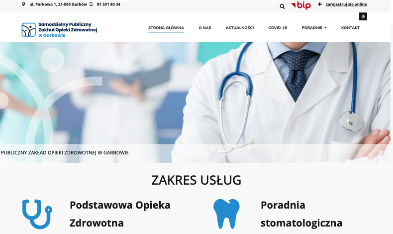 strona internetowa Publiczny Zakład Opieki Zdrowotnej w Garbowie